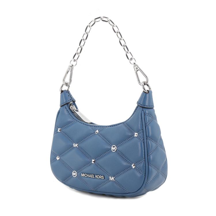 Michael Kors Quilted Design Silver Hardware Accessory Polyurethane Blend Handheld Crossbody Shoulder Bag Women Bags Blue 35H3S4CC5UTEAL
