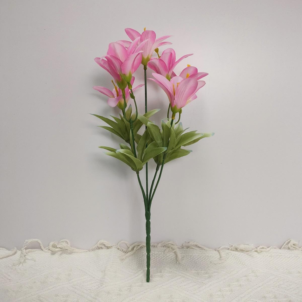 

Simulated 5 Head Lily Bouquet Home Decoration Photography Props Engagement Wedding Decoration Artificial Flower Vase Arrangement 1pc розовый