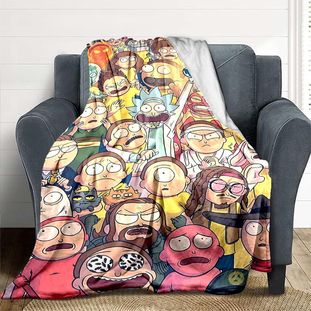 1pc Rick, Morty Cartoon Characters Flannel Throw Blanket Lightweight Soft Warm All Season Blanket for Sofa, Bed, Travel,L1028143