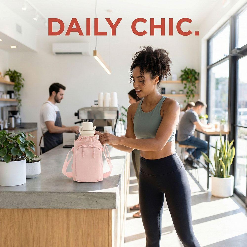 Adjustable Shoulder Strap Sports Water Bottle Bag Protective Cover Phone Pocket Bottle Storage Bag Crossbody Hands-Free