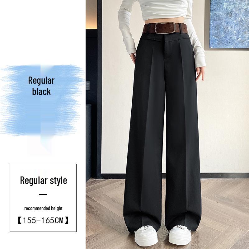 

2026 Spring High-Waisted Wide-Leg Washed Cotton Straight Pants for Women, Floor-Length and Slimming S чорний