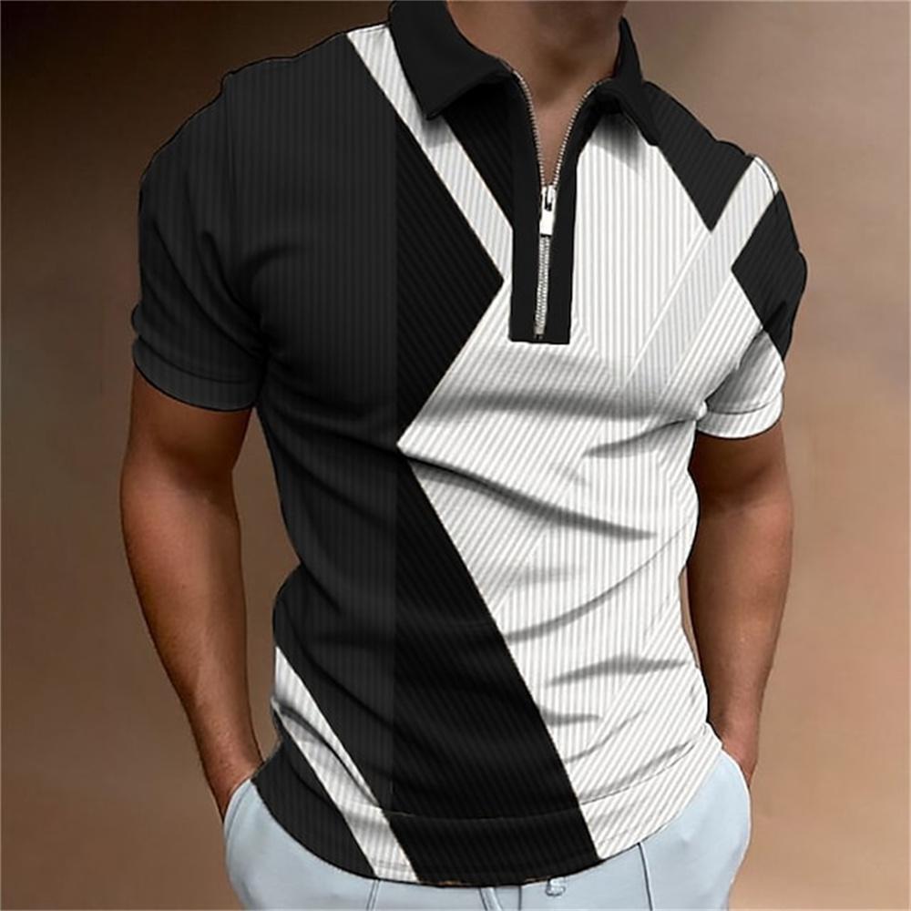 Men's striped polo shirt, short sleeved T-shirt, men's breathable top, business collar streetwear, high-quality luxury brand