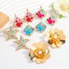 Diamond-set Starfish Earrings, Colorful Rhinestone Fashion Light Luxury Earrings, High-end Flower Simple Stud Earrings, Women