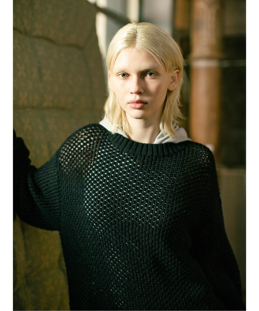 Saendeusaundeu Net Crew Neck Sweater Black