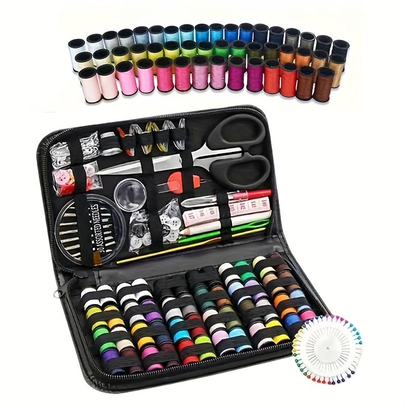 Set de instrumente pentru croitoreasă, Acasă și călătorie, Set de cusut - Portabil, Accesorii de tricotat, Geantă de depozitare neagră, Ață colorată, Ac de mașină de cusut
