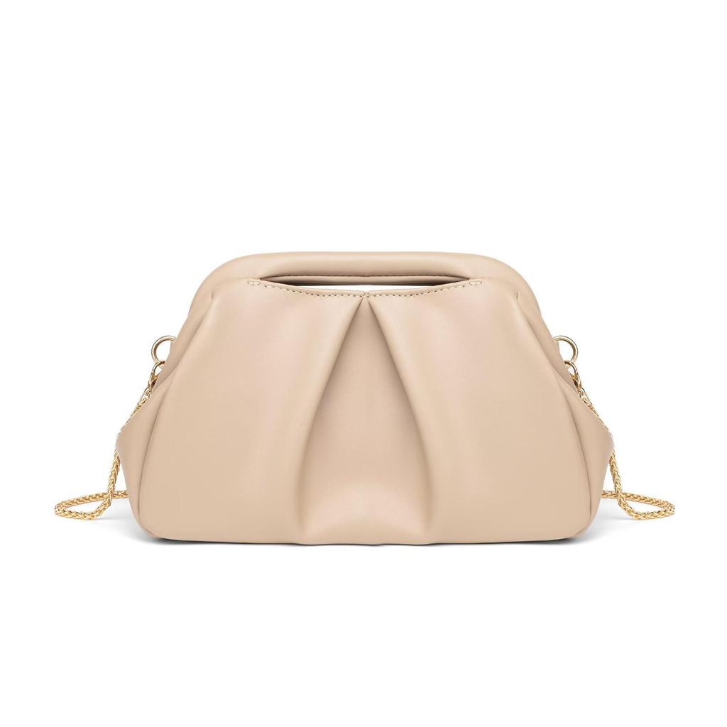 Fashionable Metallic Folded Handbag with Chain Luxury Designer Shoulder Cloud Purse Women Wedding Evening Clutch Bag Party Bag