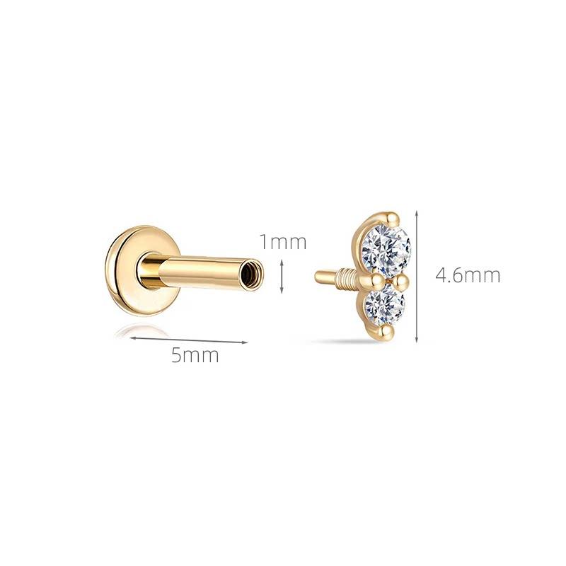 Clover Custom Solid 18K Gold Internally Threaded Cartilage Studs Diamond Earrings High Quality Body Piercing Jewelry