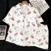 Summer Cartoon Cute Cold Silk Cool Short-Sleeved Suit Printed Pajamas Women'S Happy Bear Loungewear