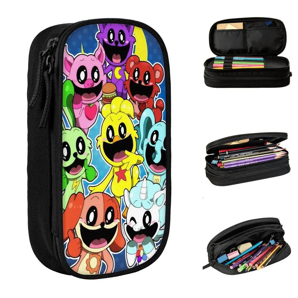 Kawaii Smilings Critters Pencil Case Cute Cartoon Anime Pen Holder Bag Student Big Capacity School Supplies Cosmetic Pencilcases