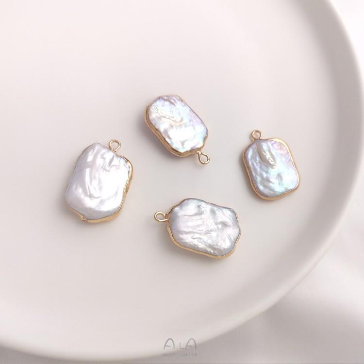 Natural Irregular Baroque Pearl Pendant: Double-Hole Square, Teardrop, Toothpick Bead for DIY