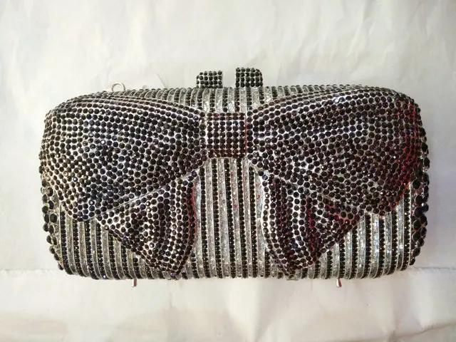Boutique De FGG Silver Rhinestone Clutch Purses for Women Formal,Bow Crystal Evening Bags,Bridal Wedding Party Minaudiere Bag