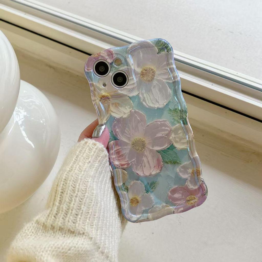 Floral Oil Painting Phone Case for iPhone 17 Pro Max, 12 Pro, 11 - Anti-Fall, Blue Light, Silicone - Female