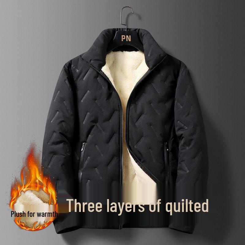 Men's Fleece-Lined Lamb Wool Cotton Jacket - Warm Autumn/Winter Coat, Plus Size, Versatile, Short Style for Middle-Aged and Young Men