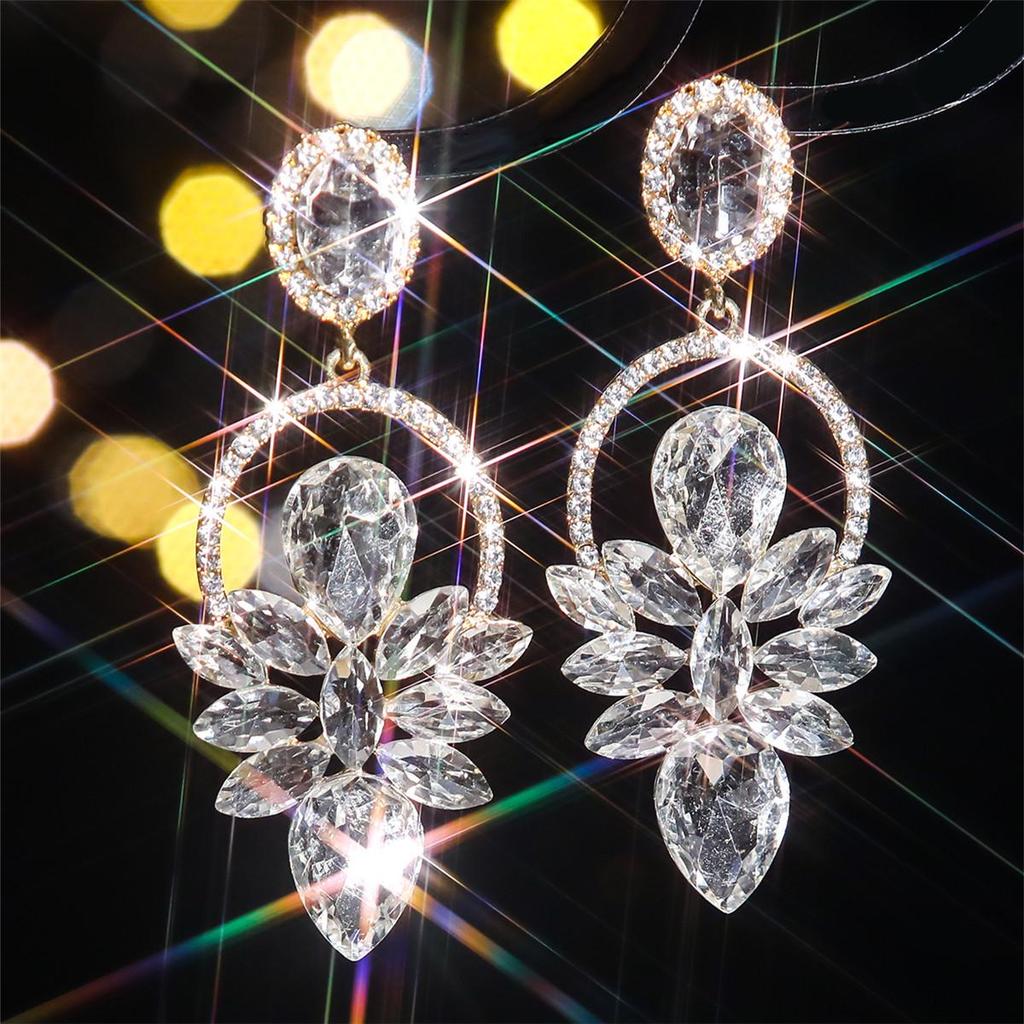 Europeiske og amerikanske høykvalitets fargerike glassrhinestone statement-øredobber for kvinner