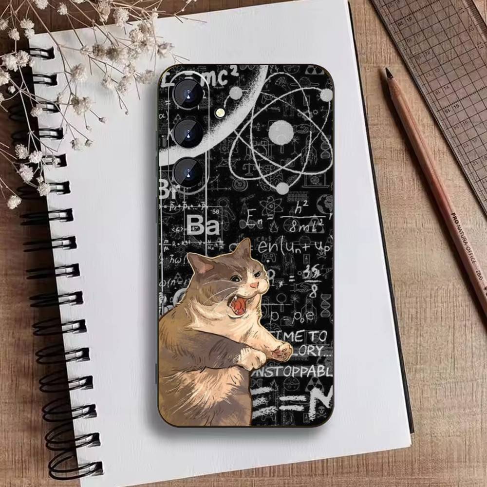 Thinking Cat Animal Phone Case For Samsung Galaxy A73,A21s,A22,A31,A52,A53,A71,A41Soft Black Shell