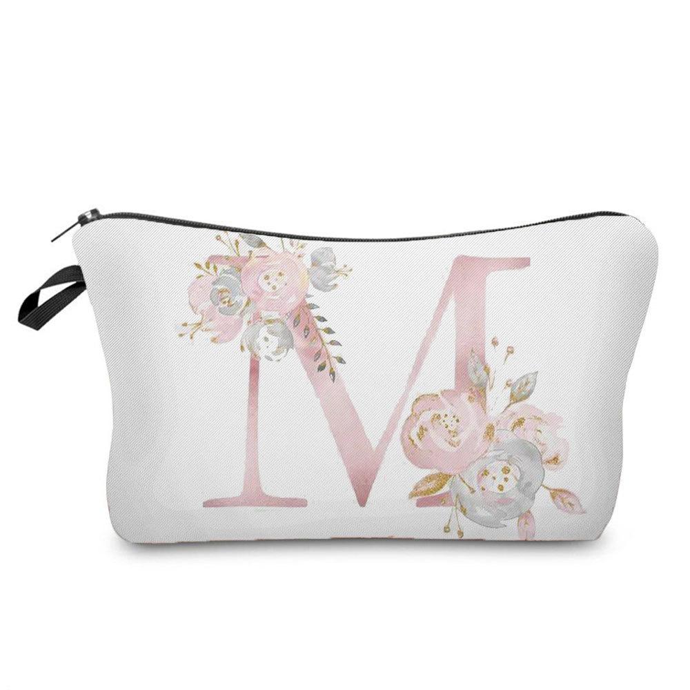 Women Flower Letters Print Cosmetic Bag Toiletries Organize Travel Storage Case 6686