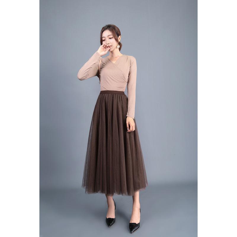 Elegant A-Line Pleated High Waist Mesh Skirt - Autumn Collection for Women