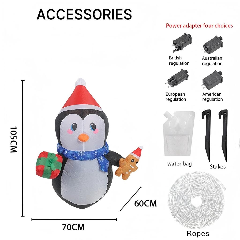 3.45FT Inflatable Toy Penguin Gingerbread Man with LED Lights Yard Lawn Party Decoration Christmas Home Supplies Ornaments Gifts