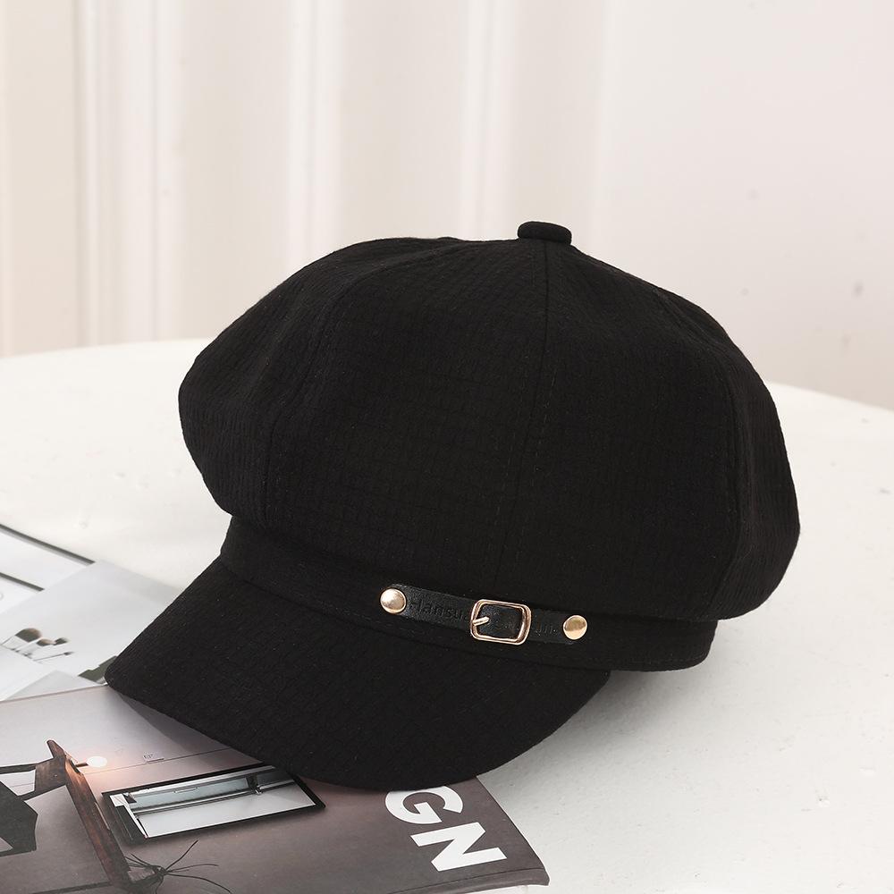 Autumn Winter Women's Octagonal Hat Korean Fashion Bailey Hat Button Duck Tongue Hats British Style Painter Hat