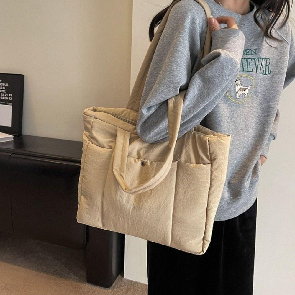 Solid Color Lady Laptop Handbags Large Capacity Women Cloud Tote Bag Puffer Shoulder Bag  Female