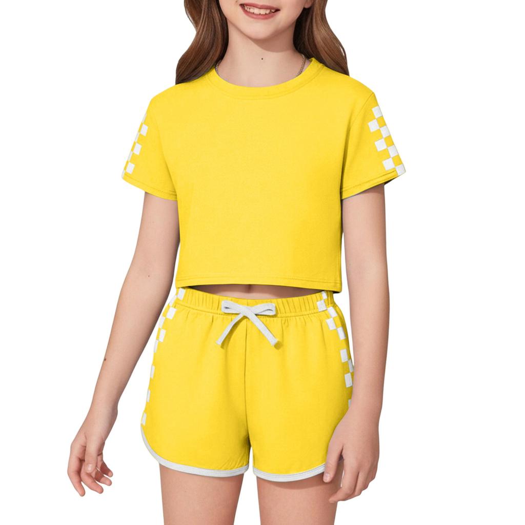 Kinder Freizeit Gestreiftes Kurzarm Rundhals T-Shirt und Shorts Set