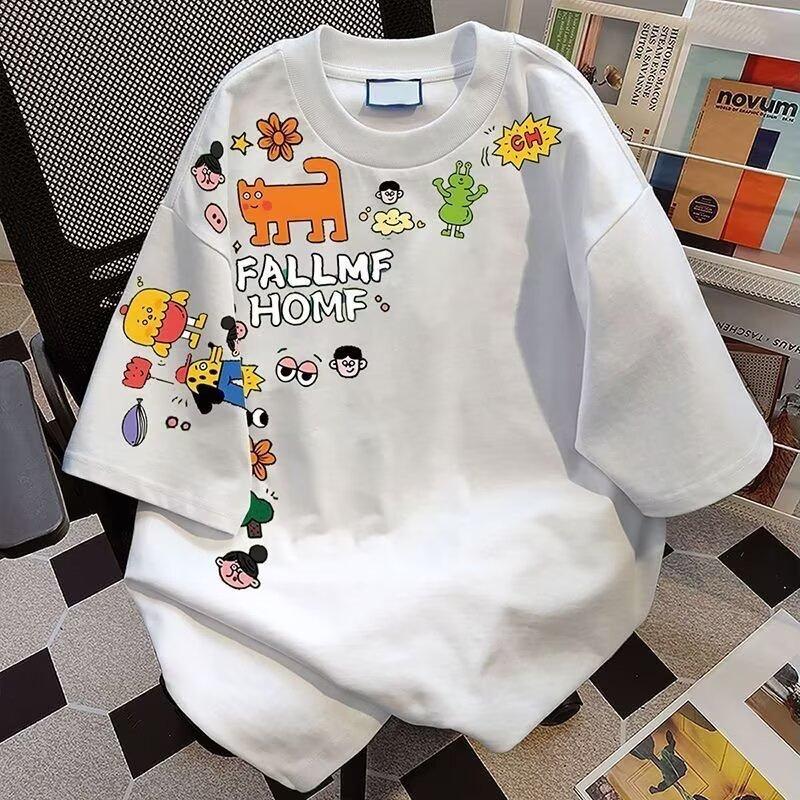 

Short-Sleeved T-Shirt Men Tide Summer Loose Five-Minute Sleeve New Casual Versatile Trend Ins Simple Printed Tops M чорний