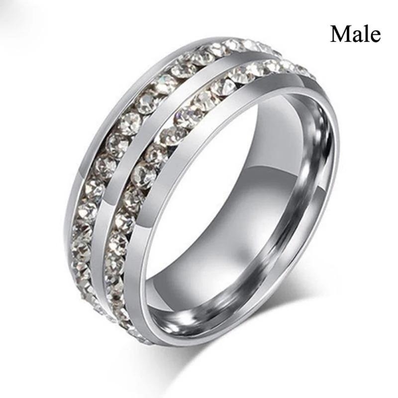 Fashion Couple Rings Romantic Red Rhinestones CZ Women Rings Set Trendy Men Stainless Steel Zirconia Ring Wedding Band
