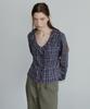 FRIVER07 Check Ruffle Tie Blouse [Frfa05Bl05]_Navy