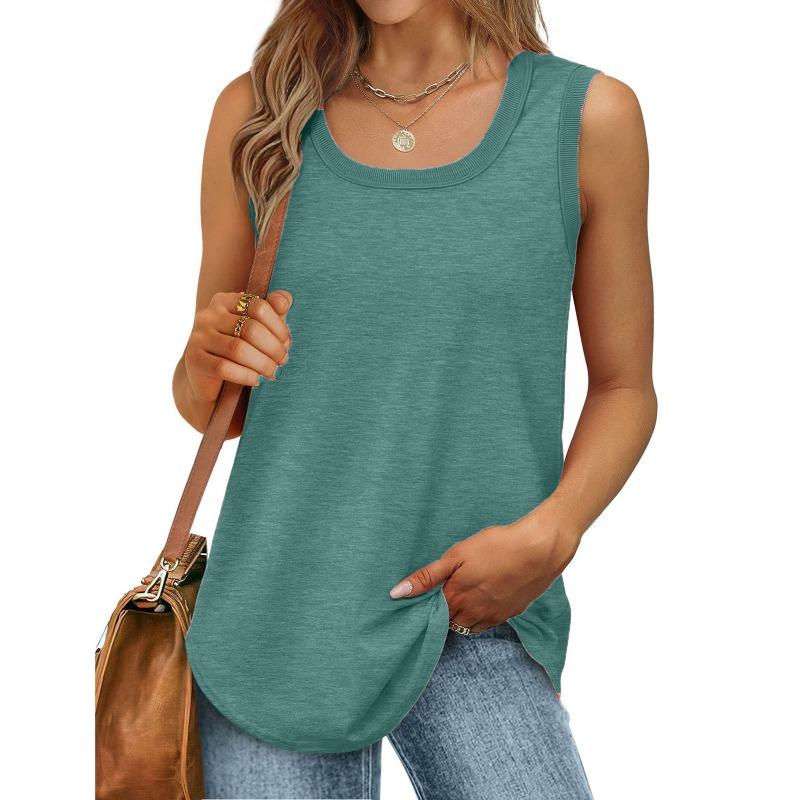 Summer ribbed sleeveless crew neck solid color vest T-shirt, female sweet wind