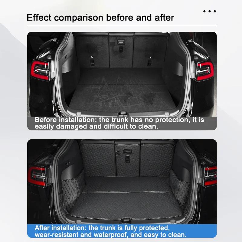 Leather Trunk Mats Fully Surrounded Waterproof Non-Slip Liner Custom Floor Mat for Tesla Model Y 2017 To 2025 Car Accessories