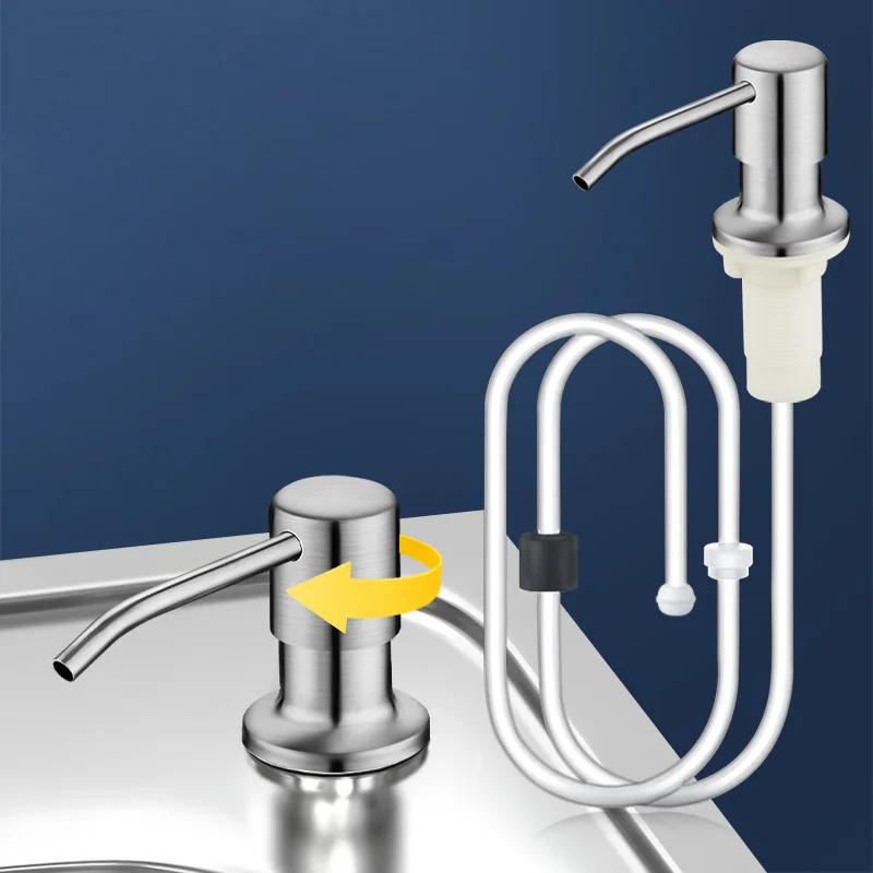 Stainless Steel Sink Liquid Soap Dispenser Built-In Lotion Pump Head Extension Silicone Tube Kit Detergent Hand Press Pumps