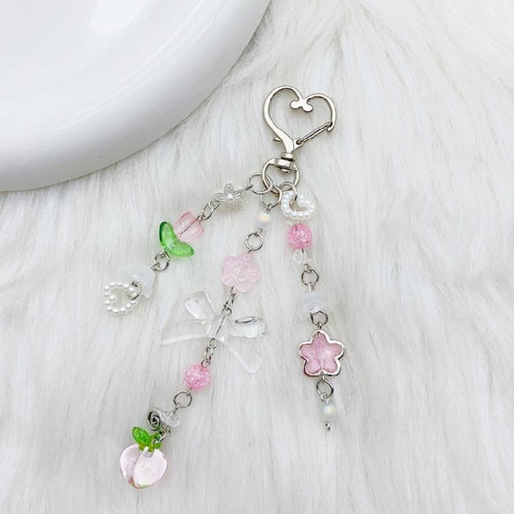 Handmade Keychain Strawberry/Peach Charm Key Chain Colorful Beaded Keyring Charm