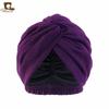 Simulation silk lined headscarf cap, cross twist cap, solid color chemotherapy cap, nightcap, soft cloth cap JDTC