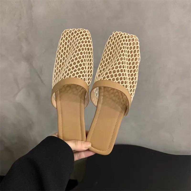 New Women s Slippers Flat Sole Large Mesh Upper Square Toe Women s Mules Dress Daily Commute Roman Cover Toe Zapatillas De Mujer 35 2549₽
