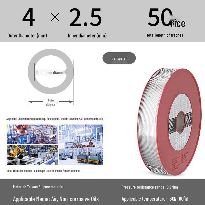Jing Zhou Yuan Transparent Pneumatic PU Air Hose 50m