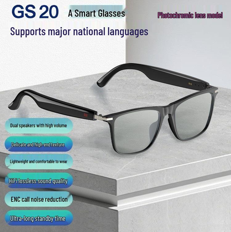 AI Smart Glasses GS20: Music, Calls, UV Protection, Photochromic, Sports, Translation, Bluetooth.
