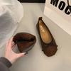 French retro suede light mouth single shoes women's 2025 early spring new shoes flat bow ladyshoes Doudou shoes