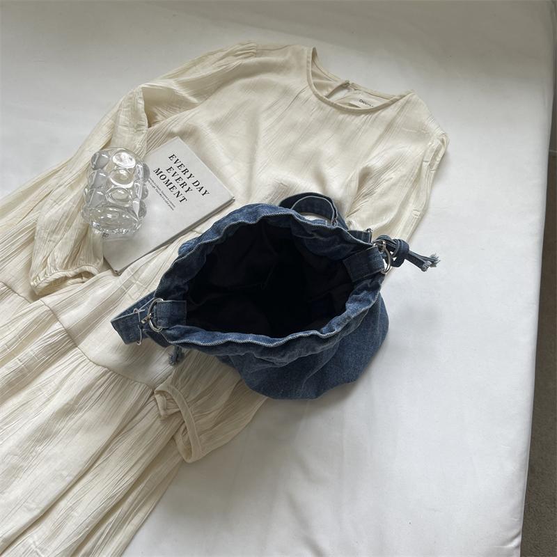 1 buc geantă de umăr din denim de mare capacitate, culoare pură, geantă de umăr cu curea largă, la modă