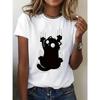 Round Neck Casual Women's Top Girl Fun Climbing Cute Cat Print T-shirt