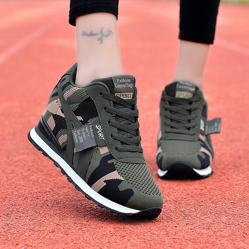 2025 Spring New Korean Version Inner Height Increase Women's Shoes Camouflage Casual Sports Shoes Thick Sole Height Increase Lightweight Student Shoes