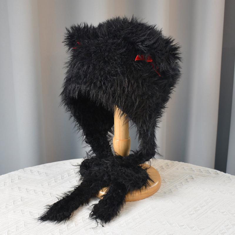 

Плюшевые наушники детские милые кошачьи ушки банты осень и зима холодно и тепло вязаная шерстяная шапка-пуловер