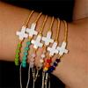 Crucifix Beaded Bracelet Bohemian Style Wristband Multicolor Crystal Beads Bangle For Women Casual Accessories