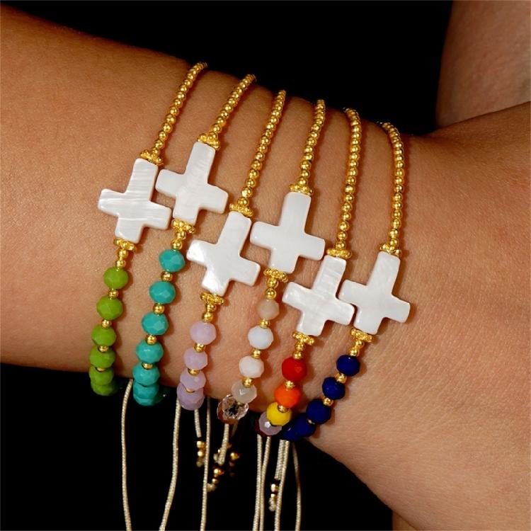 Crucifix Beaded Bracelet Bohemian Style Wristband Multicolor Crystal Beads Bangle For Women Casual Accessories