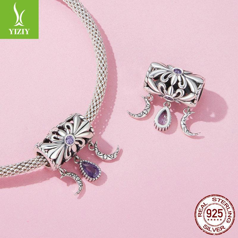 Vintage Iris Diy Bracelet Beaded, Purple Water Drop Zircon S925 Sterling Silver Pendant Accessories