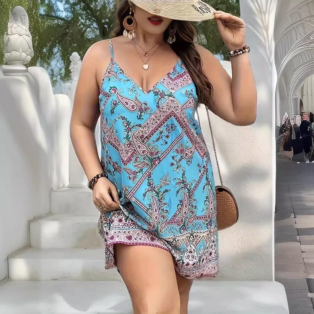 

Plus Size Paisley Print Backless Spaghetti Strap Summer Dress 1XL