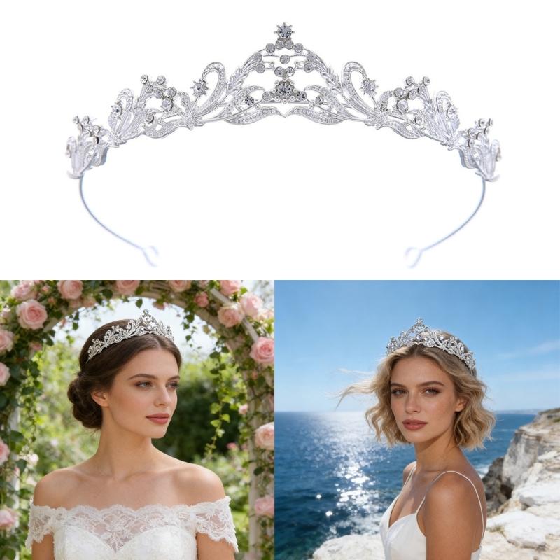 Fashionable Silver Bridal Tiaras with Rhinestones Adjustable Queen Crowns Portable for Prom and Stage Performances