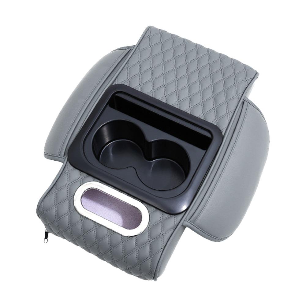 Car Center Console Height Increasing Armrest Cushion Multifunctional PU Leather Armrest Pad with Cup Holder Tissue Box
