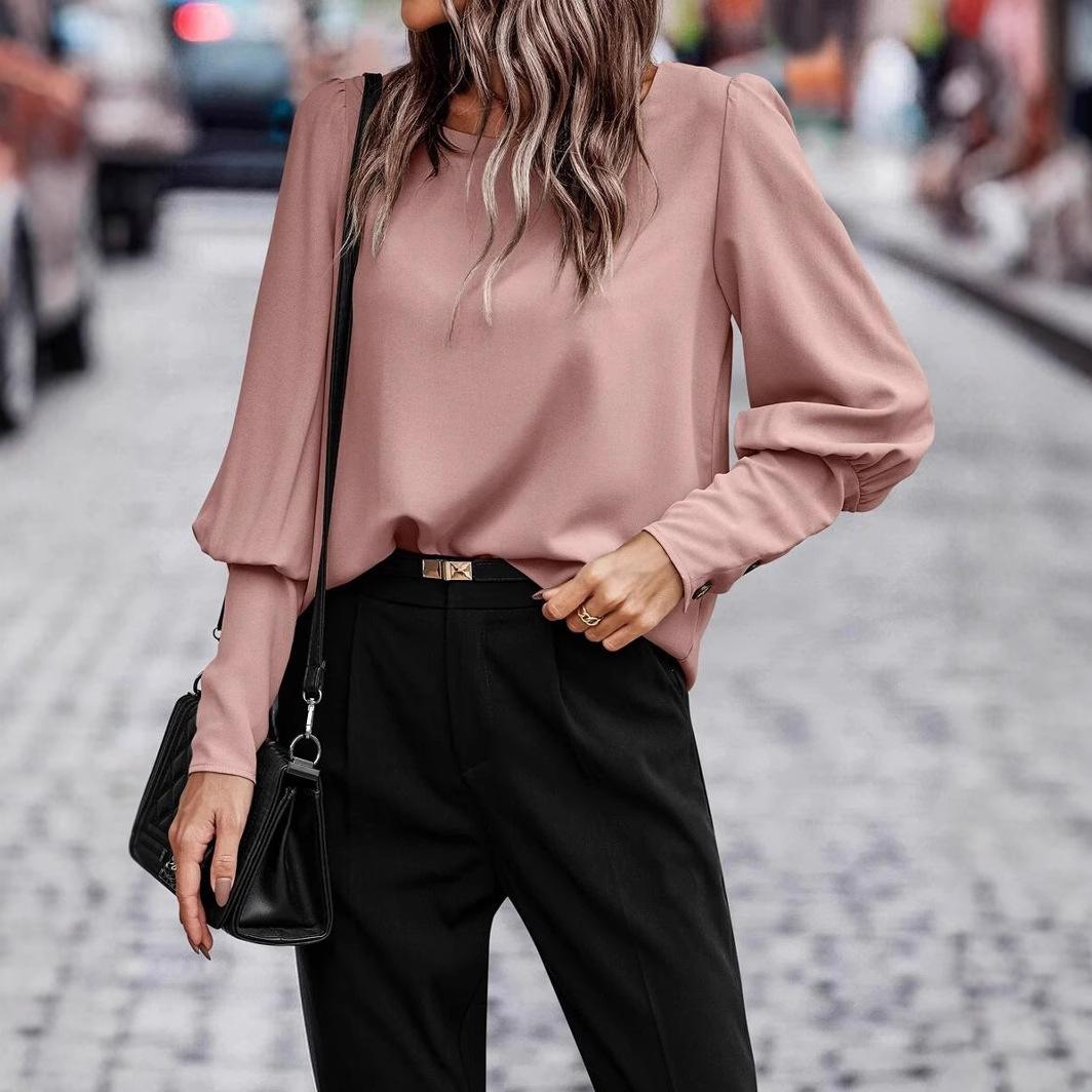 

GMXIA Женская рубашка осень-зима, женский темперамент, пригородный топ с длинным рукавом, женская XXL розовый