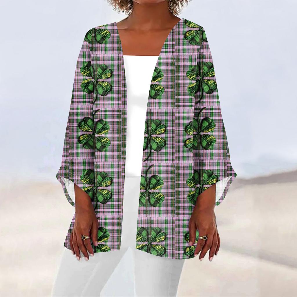 Women's Casual Fashion Caot Printed Lightweight Medium Length Jacket Cardigan