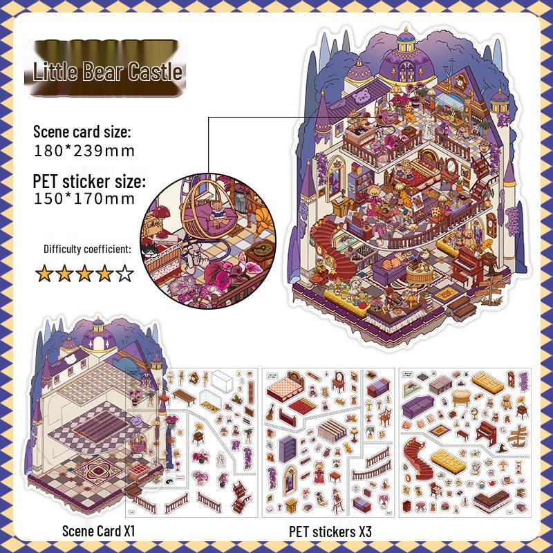 Infeel.Me 3D Miniature Diorama Stickers: My Little House Series (24th Edition) Stackable Quiet Book Set
